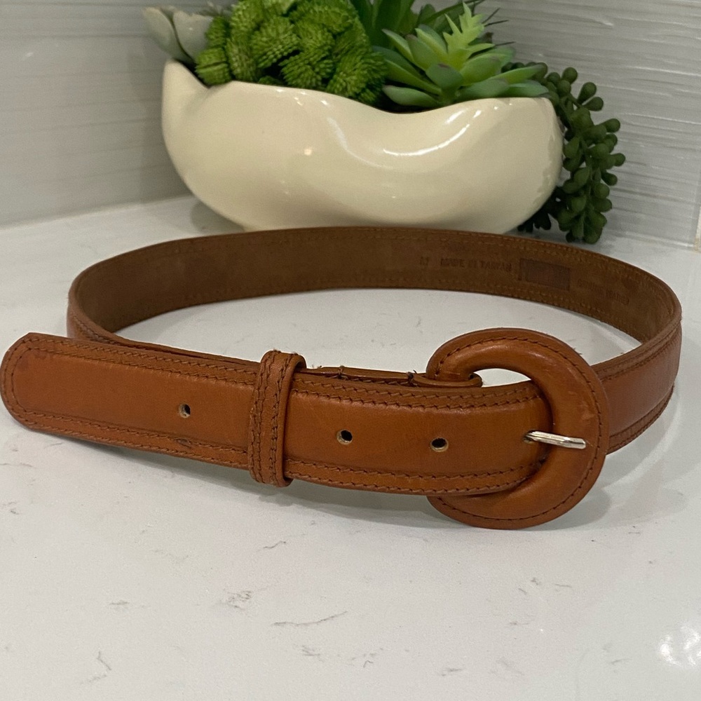 Vintage Forenza Genuine Leather Belt Tan Brown Round Buckle 80s 90s Classic